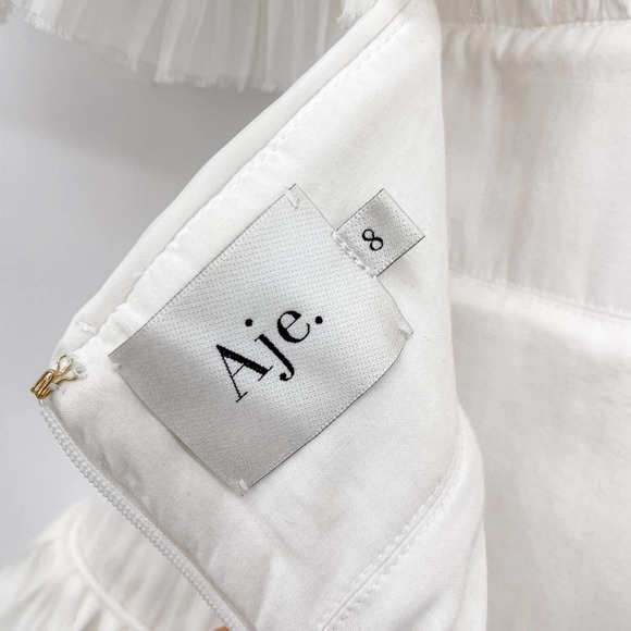 Aje. Dress Gown Expressive Pleated Maxi Dress Wedding Bride Puff Sleeve White 4 - Picture 11 of 14